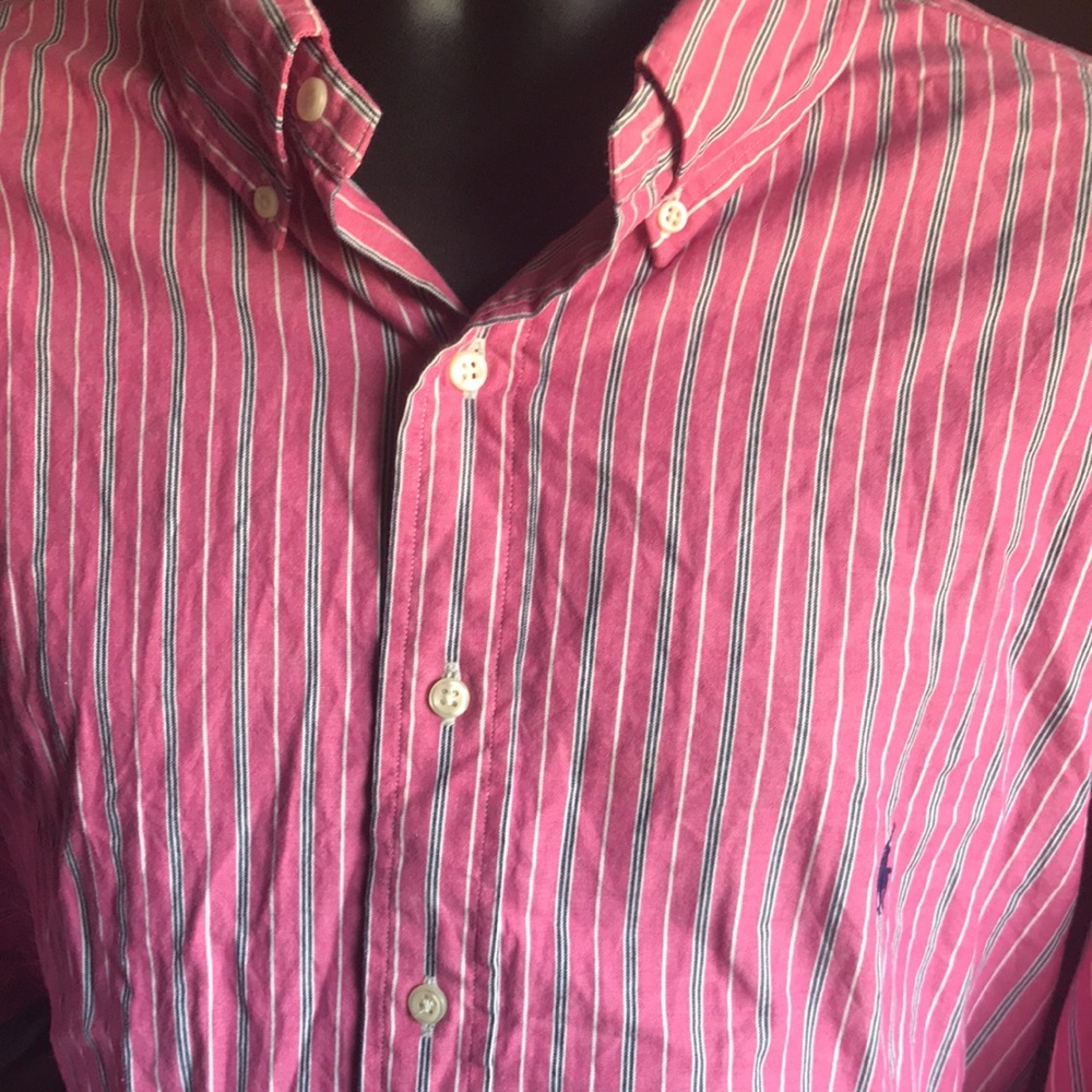 🚨B2G1 POLO RALPH LAUREN Salmon Blue White Striped Long Sleeve Button Up